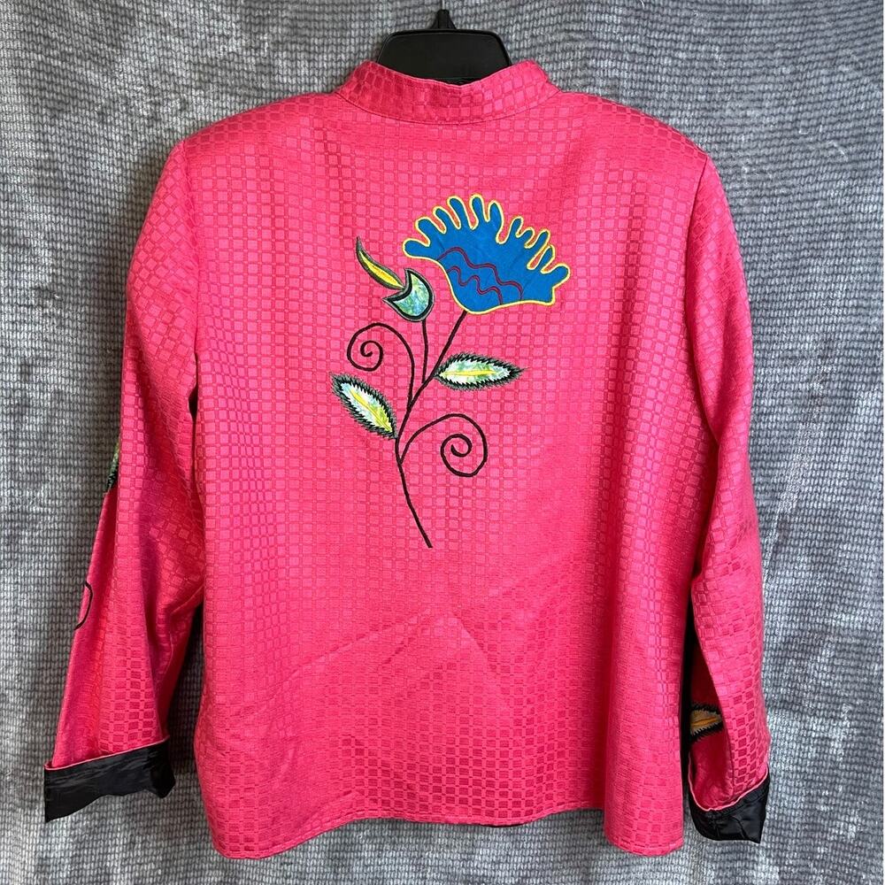 Embroidered Appliquéd Floral Blazer Jacket Womens Pink Art To Wear Statement - Picture 2 of 8